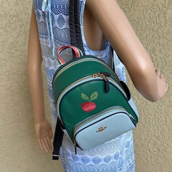Coach Bags Coach Radish Leather Mini Court Backpack Green Light